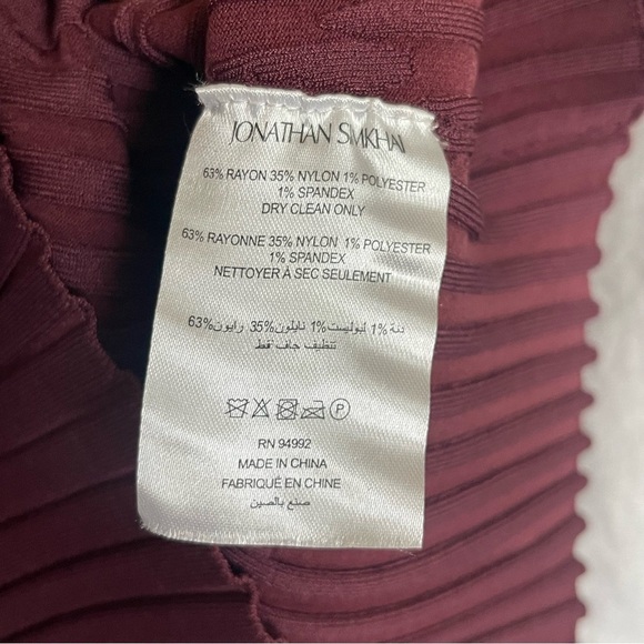 NEW JONATHAN SIMKHAI Nolan Top Twist Bow Long Sleeve Wine Merlot Size S - Picture 13 of 15